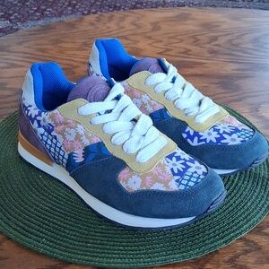 Inkkas Suede Patchwork Floral Canvas Boho Maximalist Sneakers Size 8